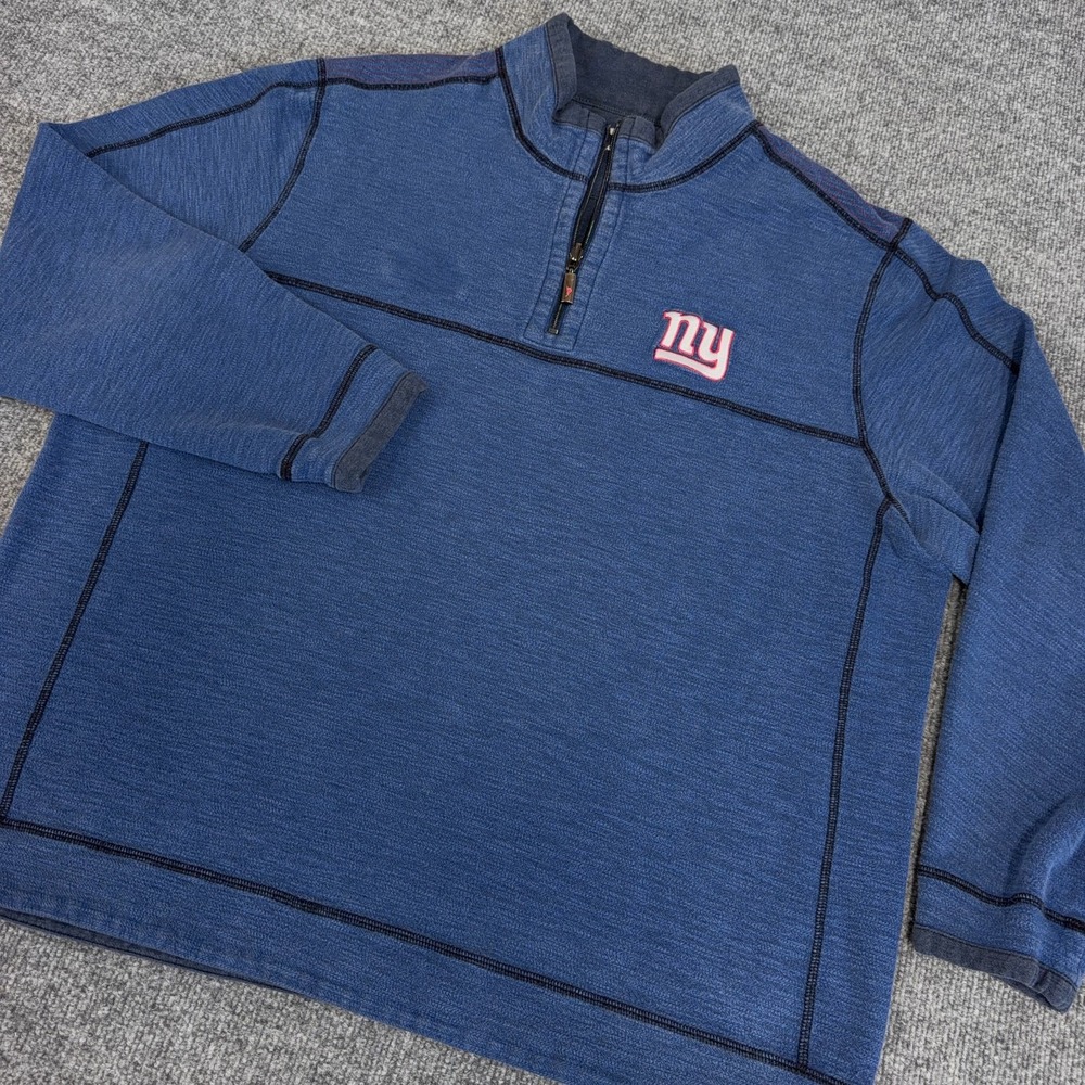 Tommy Bahama New York Giants Reversible 1/4 Zip Blue Pullover Sweatshirt Men 2XL